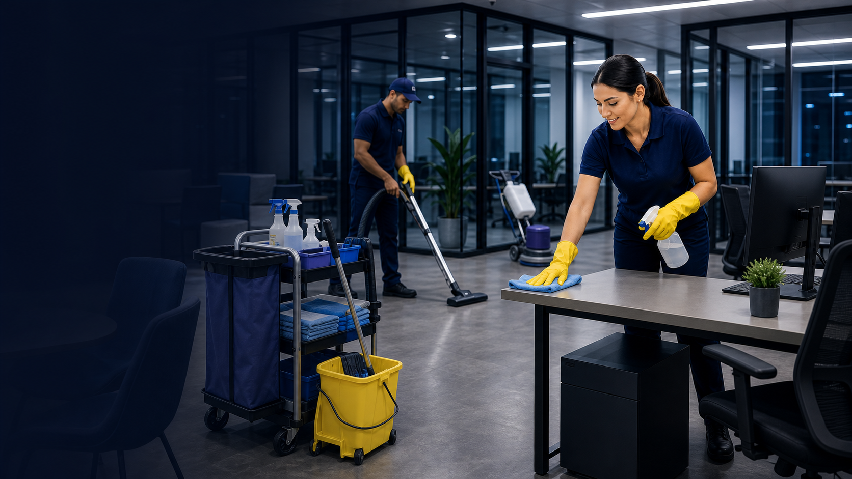 Above N’ Beyond crew during a nightly office cleaning visit