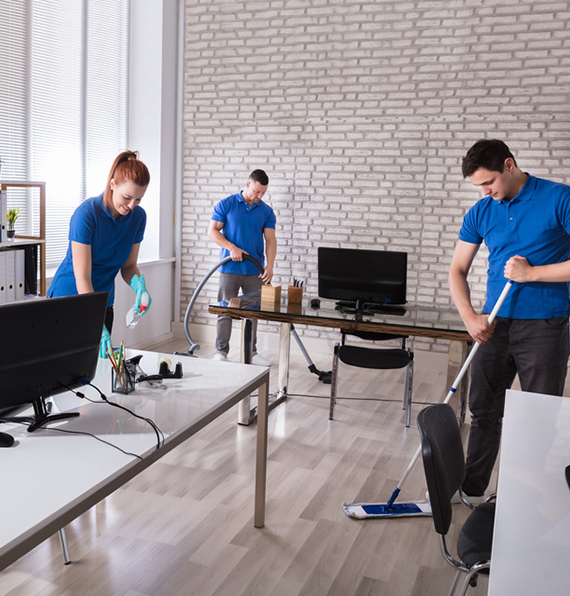 people cleaning the office